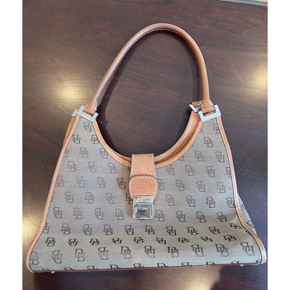 VTG Dooney & Bourke Signature Crescent Hobo Purse Bag